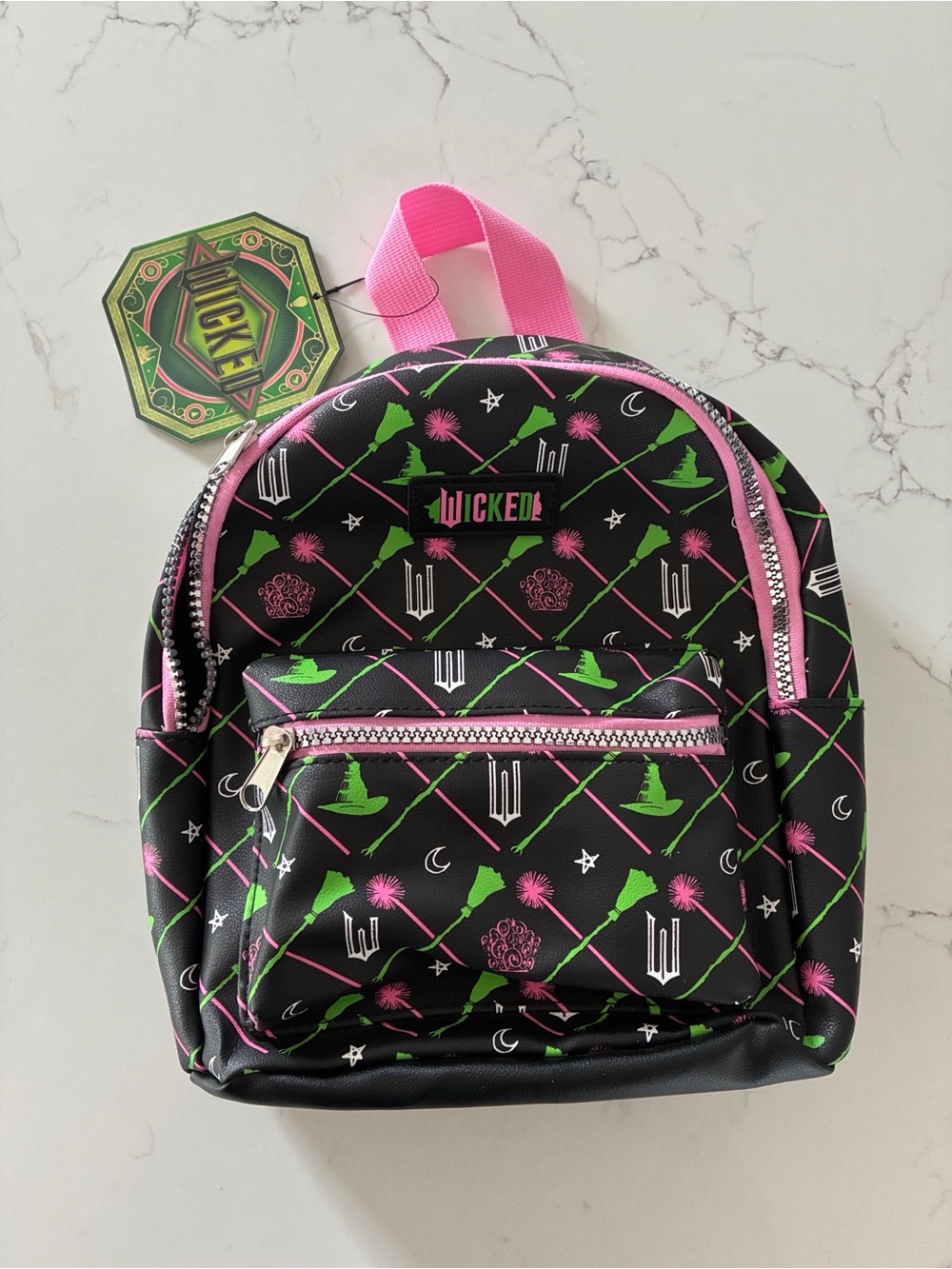 NWT Official Wicked Movie Mini Backpack Pink Green Glinda Elphaba Faux Leather